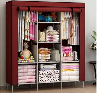 FurniGully C1 Premium 3 Door 8 Shelf PVC Carbon Steel Collapsible Wardrobe