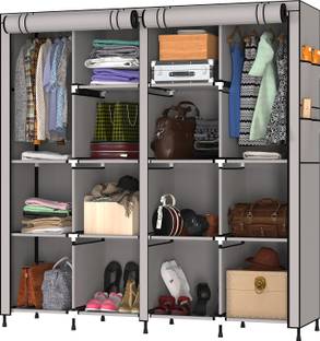 MY ARMOR Foldable Wardrobe/Cabinet/Multipurpose Storage Rack with 4 Doors and 14 Shelves PP Collapsible Wardrobe