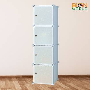 BIONworld 4-Door 4-Shelf Plastic Collapsible Cupboard Wardrobe for Kids Clothes & Toys PP Collapsible Wardrobe