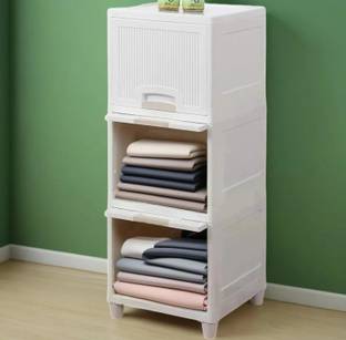 EXVITO 3 Door 3 Shelf Plastic Collapsible Cupboard Cloth stand Three Cabinet PC Collapsible Wardrobe