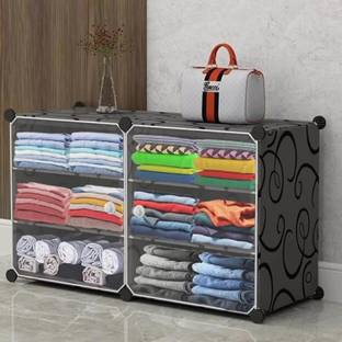 YOZO 2 Door 6 Shelf Plastic Collapsible Cupboard PP Collapsible Wardrobe