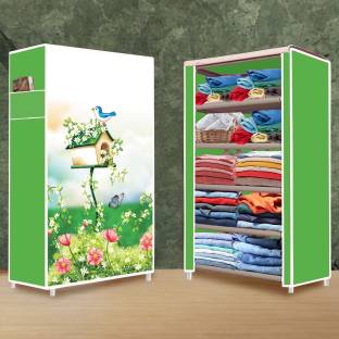 systumm 5 Layer House Tree Green Print PP Collapsible Wardrobe
