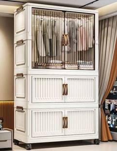 Sasimo 1-Wardrobe 3-Door 3-Shelf Plastic foldable Cupboard PC Collapsible Wardrobe