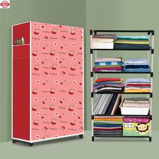 Sorath 5 Shelf Foldable Collapsible Wardrobe Storage Organizer Almirah Cloth Rack PVC Collapsible Wardrobe