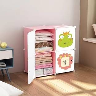 KriShyam ® 4 Cube Portable Closet Storage Organizer Cabinet for Books,Cloth,Toys PP Collapsible Wardrobe
