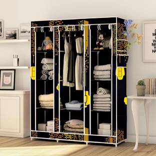 FurniGully 3 Fold 10 Rack Digital Print Cotton Collapsible Wardrobe