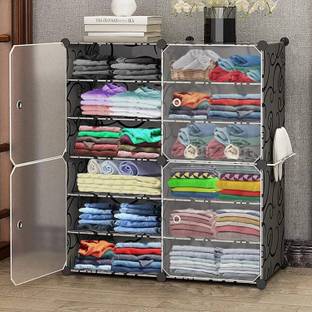 PYXBE 4-Door 12-Shelf Plastic Collapsible For Kids Clothes/Toy/Book, Space-Saving PP Collapsible Wardrobe