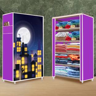 systumm 5 Layer Town Building Print PP Collapsible Wardrobe