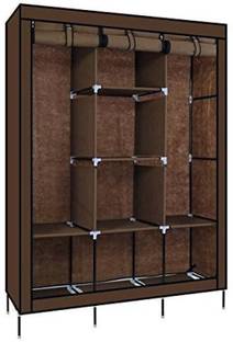 FurniGully 3-Door Foldable Wardrobe,8 Racks, Brown PP Collapsible Wardrobe