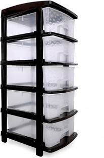 ASHLAS 5 Plastic Modular Drawer System for Home, Office,Standing Chest of Drawers PP Collapsible Wardrobe