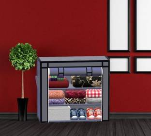 VIKNORT 3-LAYER GREY Carbon Steel Collapsible Wardrobe