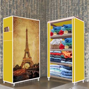 POOWEREST 4 Shelf Eiffel Tower Purple Printed Carbon Steel Collapsible Wardrobe