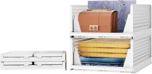 Aditya Polymers Wardrobe Organizer (2 Pc, Large) – Foldable & Stackable Slide-Out Trays PP Collapsible Wardrobe