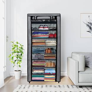 GlowSilk 9 Tier Collapsible Metal Shoe Rack PVC Collapsible Wardrobe