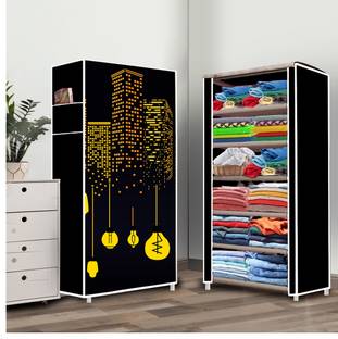 ZENVEXYO 6 Shelf Foldable Collapsible Wardrobe Storage Organizer Almirah Cloth Rack Micro Fiber Collapsible Wardrobe