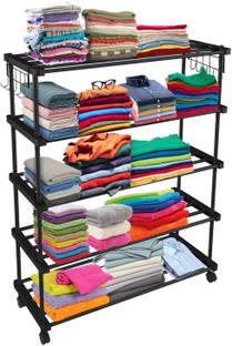 TNT The Next Trend Sturdy Premium Multipurpose Steel Shoe/Chappal/Book/Clothes Rack (5 Shelves) PP Collapsible Wardrobe