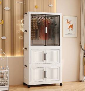 Sasimo 1-Wardrobe 3-Door 3-Shelf Plastic Collapsible Cupboard PC Collapsible Wardrobe