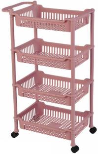 3D METRO SUPER STORE Plastic 4 Layer Plastic Rack With Caster Wheel Multipurpose Kitchen Storage Organizer Storage Basket