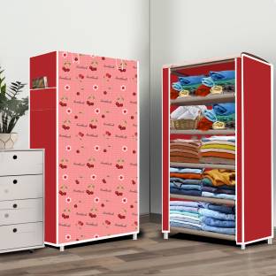 systumm 5 Layer Cherry Print PP Collapsible Wardrobe