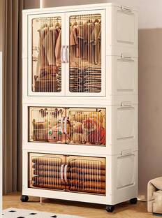 HOUSE OF QUIRK 3 Layer, 66cm Storage Organizer with Plastic 8 Hanger, Spacious Compartments PVC Collapsible Wardrobe