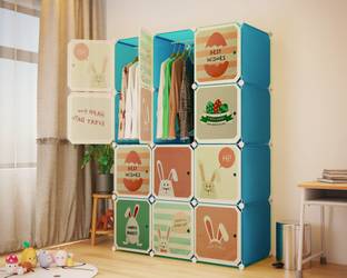 DWELLIT 12-Cube Modular Storage Unit for Kids, Stackable Plastic Wardrobe Organizer PP Collapsible Wardrobe