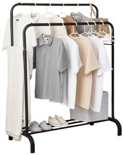Flipkart Perfect Homes Studio ®Clothes Rack Double Pole Hanger Garment Rack for Bedroom and Shoe Storage Rack PP Collapsible Wardrobe