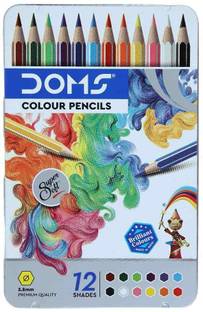 DOMS Colour Pencil Flat Tin 12 Shades Hexagonal Shaped Color Pencils