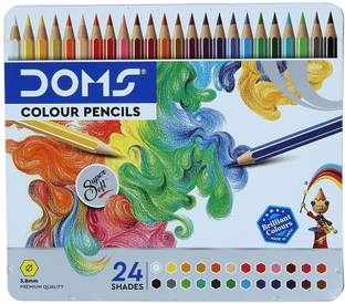 DOMS Colour Pencils FSC 24 shades Tin Pack Round Shaped Color Pencils