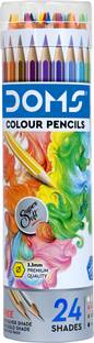 DOMS Non Toxic 24 Shades With Tin Round Shaped Color Pencils