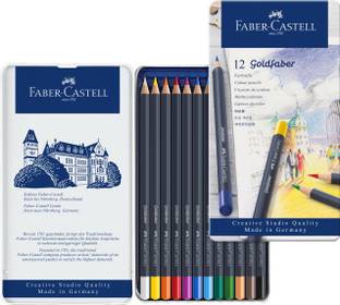 FABER-CASTELL SOFT & VIBRANT COLOUR 12 SHADES GOLDFABER COLOUR PENCILS IN FLAT TIN BOX HEXAGONAL Shaped Color Pencils