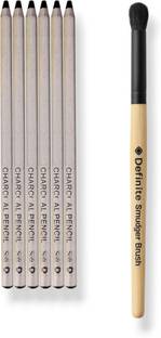 Definite Art Pencil Extra Dark Black Charcoal Pencils with Smudge Charcoal Brush Round Shaped Color Pencils