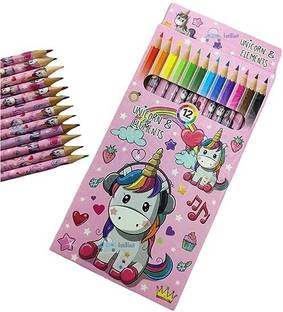 Sannu 12 Pcs Unicorn Colouring Pencils for Art and Craft Work for Kids Round Shaped Color Pencils