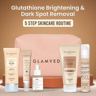 GLAMVEDA Glutathione 5 Step Routine with Pouch | Face Wash, Serum, Cream, Eye Gel & Sunscreen| Skin whitening & brightening kit|Skincare|