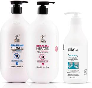 Global Amazon Secrets Brazilian Keratin Shampoo and Conditioner + Silkco RootRe-Boot Nanoplastia Shampoo to control Frizz and Damage