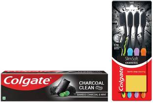 Colgate Charcoal Clean Toothpaste - 120gm & Slim Soft Charcoal Toothbrush