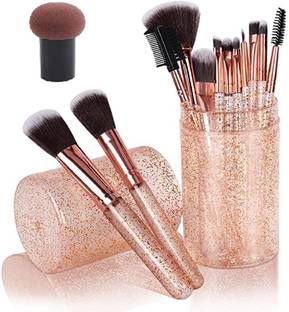 COLOR NEXT Makeup Brush 12 Pcs spakle With Box & Mushroom Sponge Puff - Multicolor