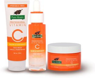 Pure Roots Vitamin C Face wash (100ml) + Face Serum (30ml) + Moisturizing Cream (50ml)