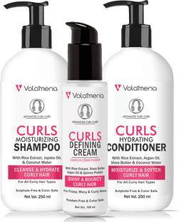 Volamena Curly Hair Care Combo Kit with Shampoo, Conditioner and Hair Cream Set of 3