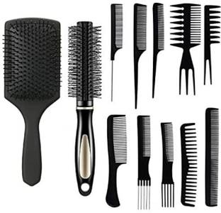 ravuk 12 piece combo with flat brush ,roller comb .10in1 comb set