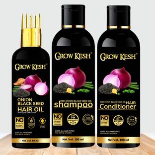 Growkesh Red Onion Black Seed Oil Ultimate Hair Care Kit for Hair Fall Control (Shampoo + Hair Conditioner + Hair Oil)