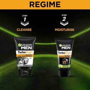 Garnier Men TurboBright Double Action Facewash 100g + Anti-Pollution TurboBright UV Cream-40g