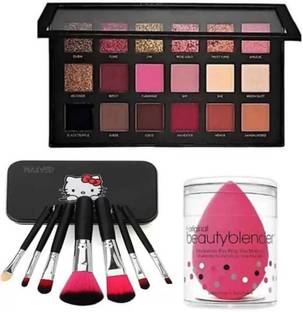 Dexklut 18 color rosegold eyeshadow with 7 black brushes and beauty blender puff