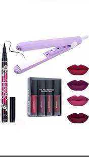 ravuk Long lasting eyeliner with matte mini lipstick ,mini straightener (pack of 3)