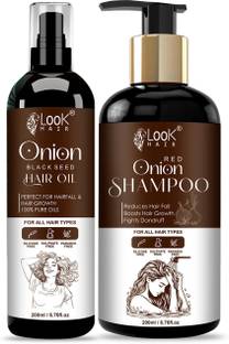 look hair Ayurvedic Onion Hair Care Set – Shampoo + Oil | Dandruff & Hair Loss Treatment Hair Oil