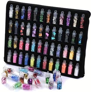 mkldsrh 48 Bottles Glass 3D Nail Art Set Decoration Glitter Powder Sequins (Multicolor)