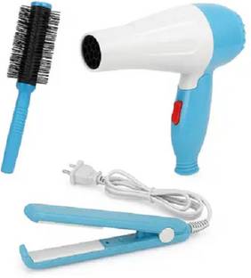 Coverbrown Profession Hair Combo of Mini Hair dryer with mini straightener and round brush