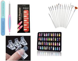 Ajora NAIL ART COMBO , NAIL BRUSH SET, 48 3D GLITTER SET, NAIL CLIP SET, NAIL PROTECTOR SET , NAIL FILER & BUFFER