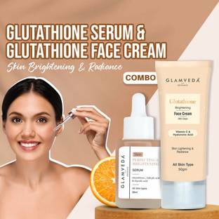 GLAMVEDA Glutathione Brightening & Dark Spots Removal 2 Steps Skincare Routine ( Face Serum + Face Cream )