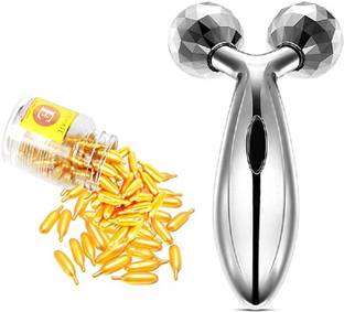 Lusty soul 3D Manual Roller Face Body Massager for Lifting Wrinkle Remover & Vitamin E Capsule For Face Pimple Glowing Skin 60 capsule