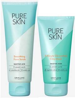 Oriflame PURE SKIN Smoothing Face Scrub & 5 Minute Oil-control Clay Mask